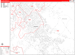 College Station Wall Map Zip Code Red Line Style 2026
